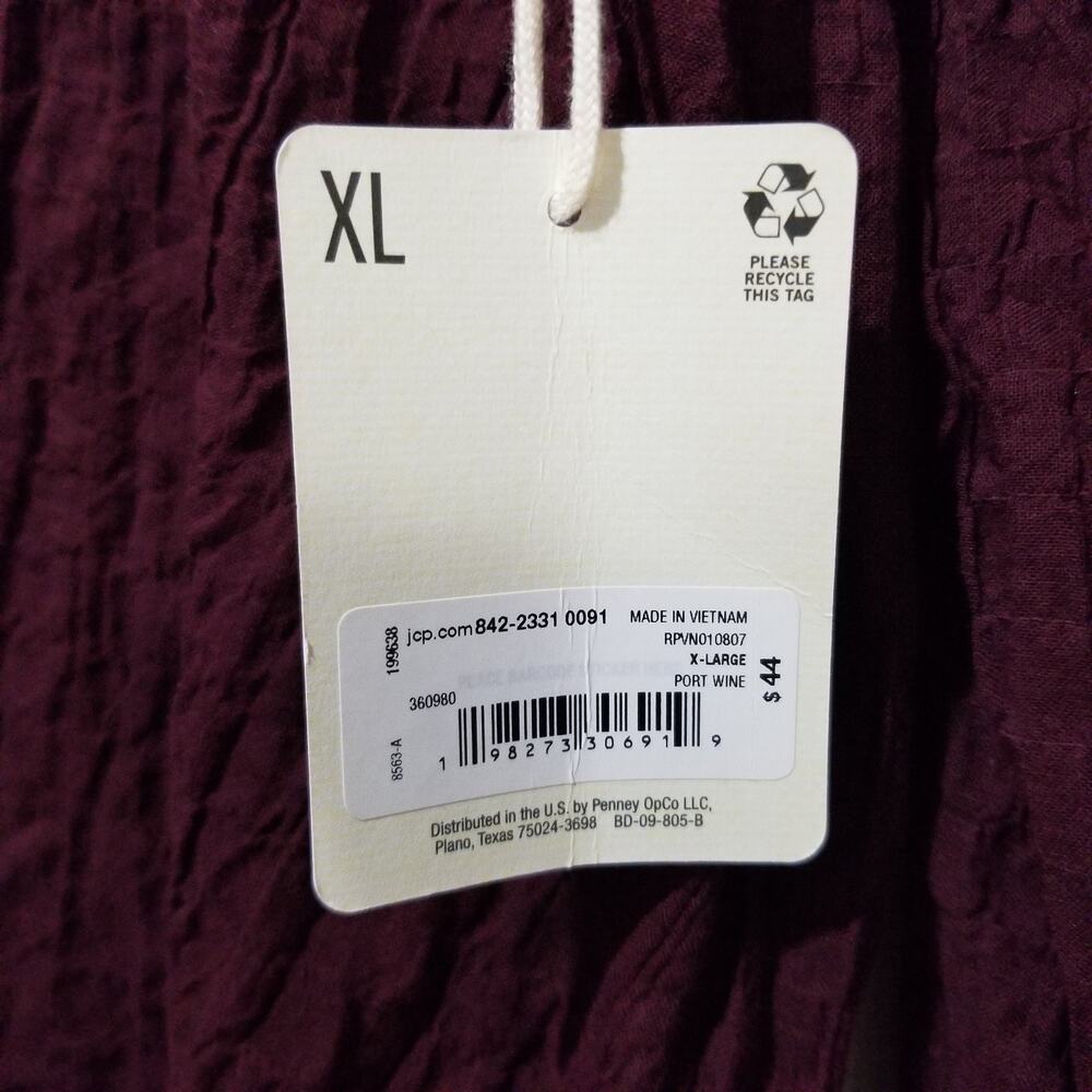ANA Top XL Port Wine V Neck Lantern Sleeve Crinkled Polyester Lightweight NWT - Picture 3 of 7